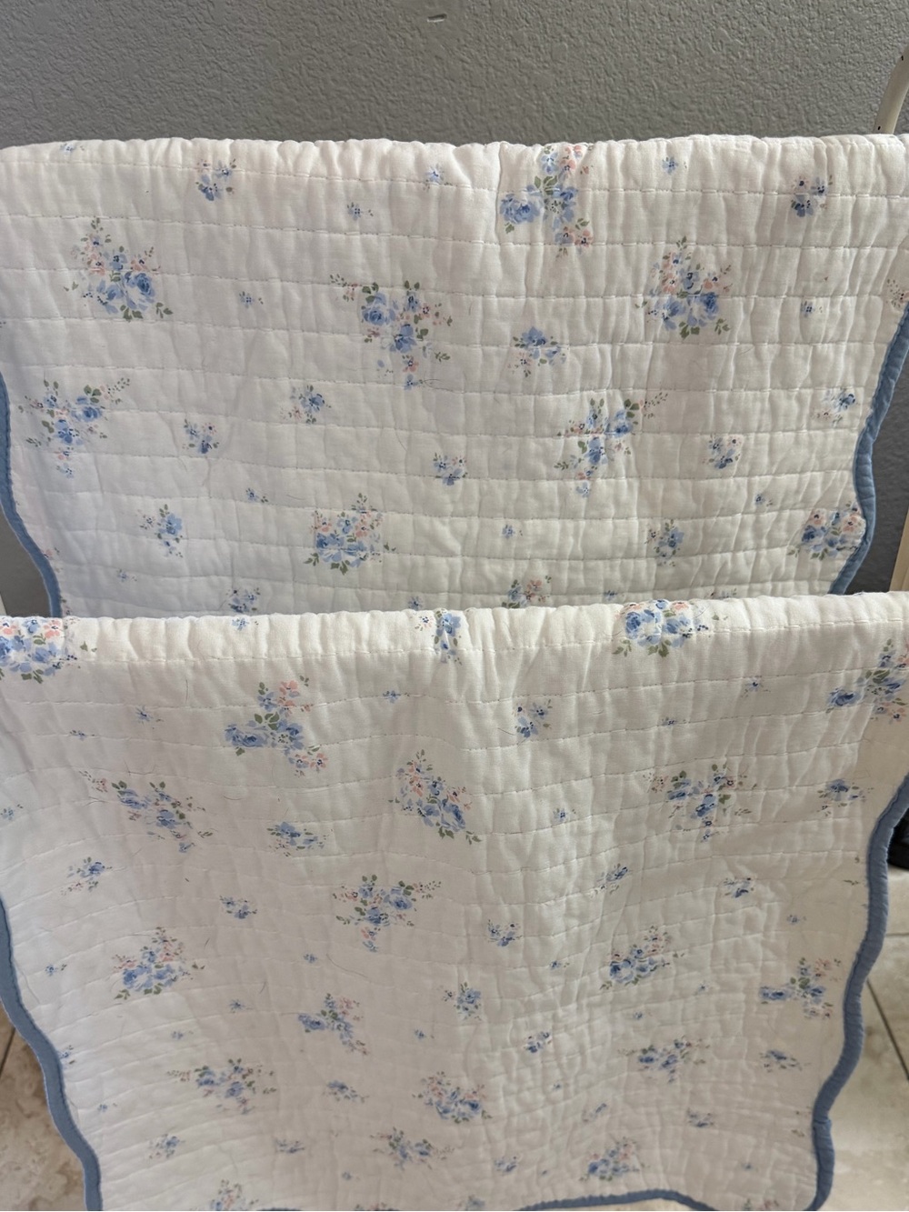 2- Shabby Chic Pillow Sham Blue Floral Clusters King